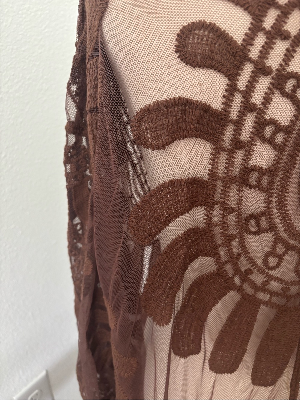 Swimsuit Beach Cover Up Crochet Look Lace Brown Final Sale OS Ships Quickly - Picture 7 of 8